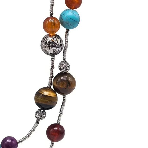 RJ Graziano Blue Turquoise Agate Ball Beads Double Strand Necklace Vintage - Picture 4 of 7